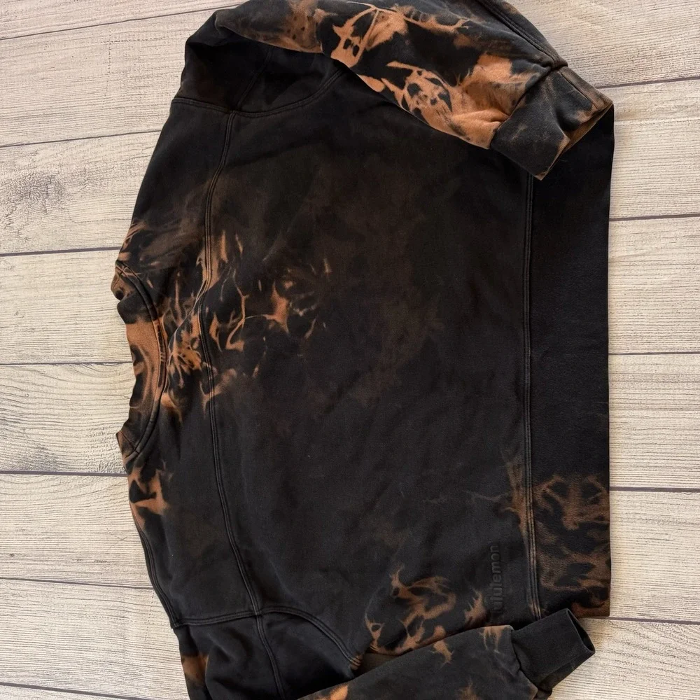 Lululemon Tie Dye Cropped Crewneck Sweatshirt Black Brown Bleach Wash Women's M